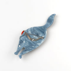 Lea Stein Bacchus the Cat Brooch Blue Floral Fabric