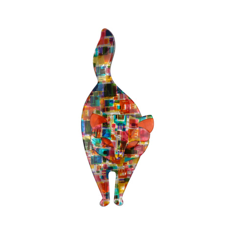 Lea Stein Bacchus the Cat Brooch Multicolor Abstract and Red