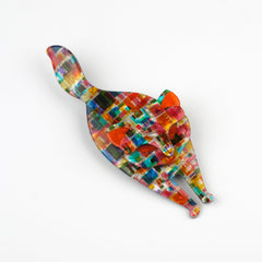 Lea Stein Bacchus the Cat Brooch Multicolor Abstract and Red