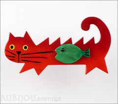 Marie-Christine Pavone Brooch Cat Fish Red Green Galalith