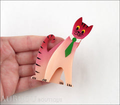 Marie-Christine Pavone Brooch Cat With Tie Purple Pink Galalith