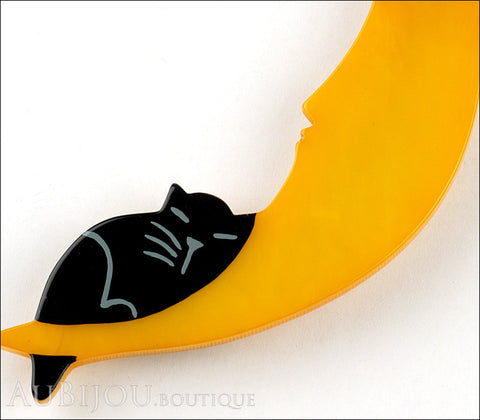 Marie-Christine Pavone Brooch Cat On The Moon Orange Black Galalith