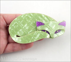 Lea Stein Mistigri The Cat Brooch Pin Pearly Green Purple
