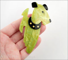 Lea Stein Ric The Airedale Terrier Dog Brooch Pin Pearly Green Black