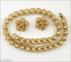Vintage Trifari Smoked Topaz Rhinestone Floral Necklace Earrings Set Choker 1960's