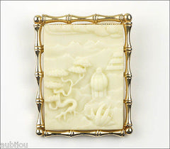 Vintage Asian Oriental White Carved Lucite Bonsai Tree Brooch Pendant Bamboo 1960's