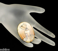 Vintage Hand Painted Porcelain Victorian Girl Bonnet Portrait Miniature Brooch Pin