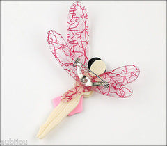 Lea Stein Fairy Demoiselle Volage Brooch Pin Pink Black Red