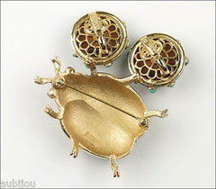 Vintage Trifari Figural Enamel Faux Turquoise Ladybug Beetle Bug Brooch Pin Set 1960's