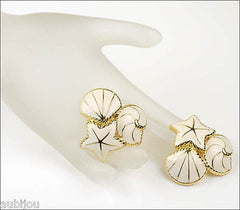 Vintage Trifari Figural Cream Enamel Sea Star Fish Ocean Necklace Choker Earring Set