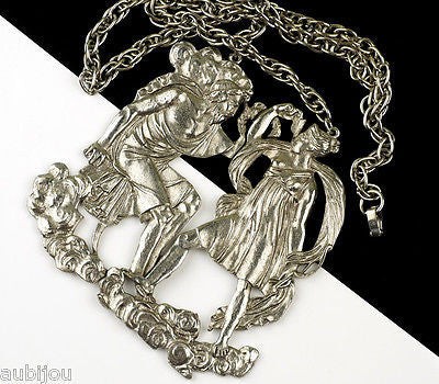 Vintage Huge Signed Art Greek Mythology God Zeus Pendant Necklace Medallion 1970's