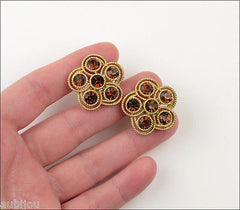 Vintage Trifari Smoked Topaz Rhinestone Floral Necklace Earrings Set Choker 1960's