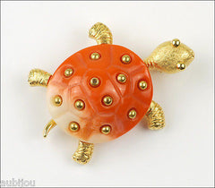 Vintage Crown Trifari Figural Faux Coral Lucite Turtle Brooch Pin 1960S Reptile