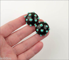 Vintage Trifari Figural Enamel Faux Turquoise Ladybug Beetle Bug Brooch Pin Set 1960's