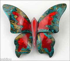 Lea Stein Elfe The Butterfly Insect Brooch Pin Turquoise Green Red Front