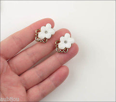 Vintage Trifari White Molded Glass Floral Forget Me Not Necklace Earrings Set 1950's