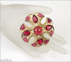 Vintage Trifari Jewels Of India Heraldic Ruby Red Rhinestone Cross Brooch Pin Set