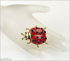 Vintage Trifari Figural Red Enamel Ladybug Beetle Bug Insect Brooch Pin Ladybird