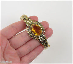 Vintage Whiting Davis Topaz Glass Rhinestone Pendant Necklace Hinged Bracelet Set