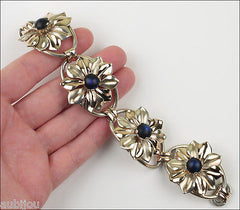 Vintage Kreisler Sterling Silver Floral Blue Frosted Glass Bracelet Brooch Pin Set