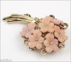 Vintage Trifari Pink Molded Glass Forget Me Not Flower Bouquet Brooch Pin 1950's