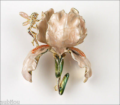Kirks Folly Large 3D Cream Enamel Floral Flower Iris Orchid Brooch