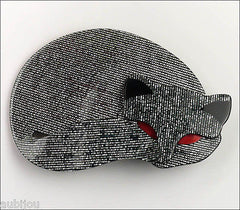 Lea Stein Gomina The Sleeping Cat Brooch Pin Grey Front