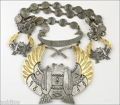 Vintage Signed Art Egyptian Revival Bird Wings Pendant Necklace And Earring Set