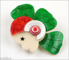 Lea Stein Corolle Art Deco Girl Petal Brooch Pin Green Red White Side