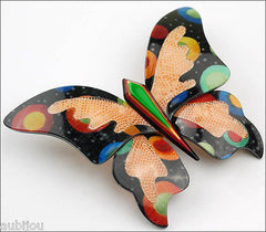Lea Stein Elfe The Butterfly Insect Brooch Pin Black Cellestial Multicolor Side