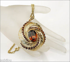 Vintage Trifari Smoked Topaz Rhinestone Floral Fern Set Pendant Bracelet Parure 1960's