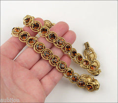 Vintage Trifari Smoked Topaz Rhinestone Floral Necklace Earrings Set Choker 1960's