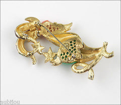 Vintage Denicola Zodiac Capricorn Enamel Rhinestone Lucite Brooch Pin Pendant Goat