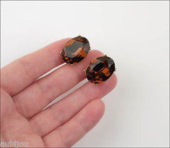 Vintage Trifari Smoked Topaz Rhinestone Floral Fern Set Pendant Bracelet Parure 1960's