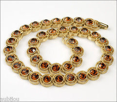 Vintage Trifari Smoked Topaz Rhinestone Floral Necklace Earrings Set Choker 1960's