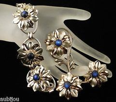 Vintage Kreisler Sterling Silver Floral Blue Frosted Glass Bracelet Brooch Pin Set