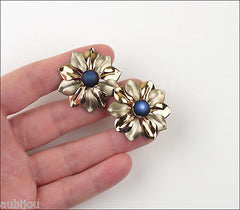 Vintage Kreisler Sterling Silver Floral Blue Frosted Glass Bracelet Brooch Pin Set