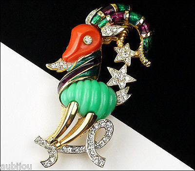Vintage Denicola Zodiac Capricorn Enamel Rhinestone Lucite Brooch Pin Pendant Goat