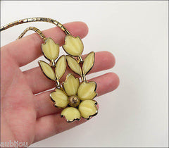 Vintage Trifari Yellow Poured Glass Floral Parure Necklace Bracelet Set Earrings 1950's