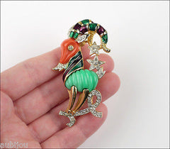 Vintage Denicola Zodiac Capricorn Enamel Rhinestone Lucite Brooch Pin Pendant Goat