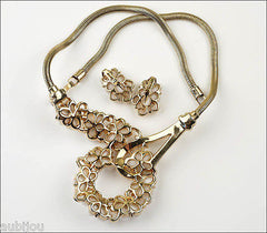 Vintage Trifari White Molded Glass Floral Forget Me Not Necklace Earrings Set 1950's