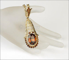 Vintage Trifari Smoked Topaz Rhinestone Floral Fern Set Brooch Pin Bracelet Parure