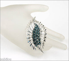 Vintage Trifari Floral Leaf Montana Blue Rhinestone Brooch Pin Set Earrings 1960's