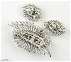 Vintage Trifari Floral Leaf Montana Blue Rhinestone Brooch Pin Set Earrings 1960's