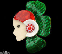 Lea Stein Corolle Art Deco Girl Petal Brooch Pin Green Red White