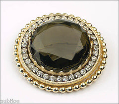 Vintage Large Signed Capri Openback Black Diamond Smoky Glass Rhinestone Brooch Pin