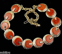 Vintage Signed Art Oriental Orange Red Rust Bakelite Necklace Choker Set Earrings