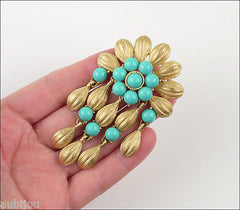 Vintage Trifari Faux Turquoise Blue Cabochon Parure Necklace Brooch Pin Bracelet