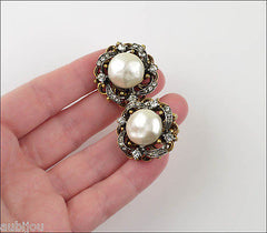 Vintage Signed Art Modeart Rhinestone Baroque Pearl Set Pin Brooch Earrings 1960's