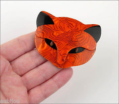 Lea Stein Bacchus The Cat Head Brooch Pin Orange Black Model